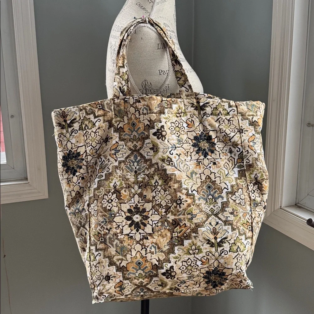Handmade farmers market‎ cotton canvas crocheted doily large tote